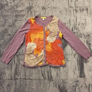 Sigrid Olsen Purple Floral Print Cardigan Sweater Knit Button Front Size S